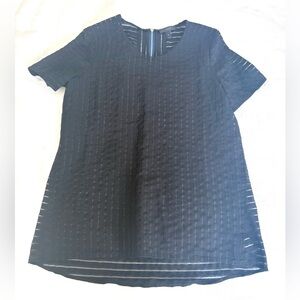 J CREW black striped sheer pullover blouse back zipper viscose blend, size 4